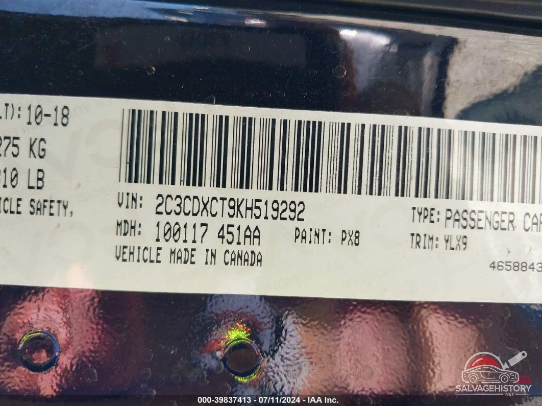 2C3CDXCT9KH519292 2019 DODGE CHARGER photo no. 9