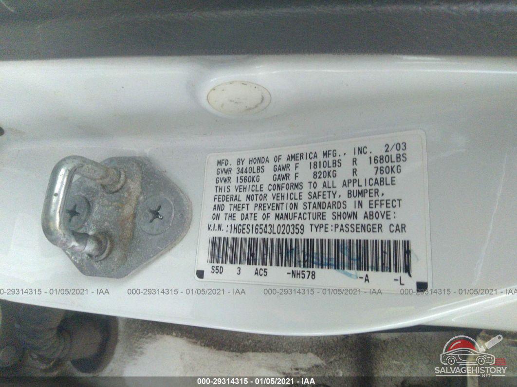 1HGES16543L020359 2003 HONDA CIVIC photo no. 9