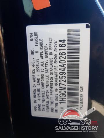 1HGCM72594A026164 2004 HONDA ACCORD photo no. 12