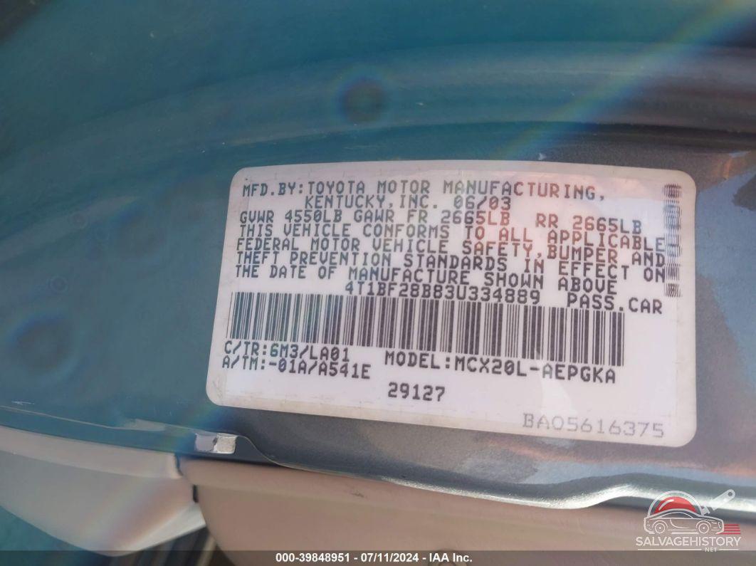 4T1BF28B83U334889 2003 TOYOTA AVALON photo no. 9