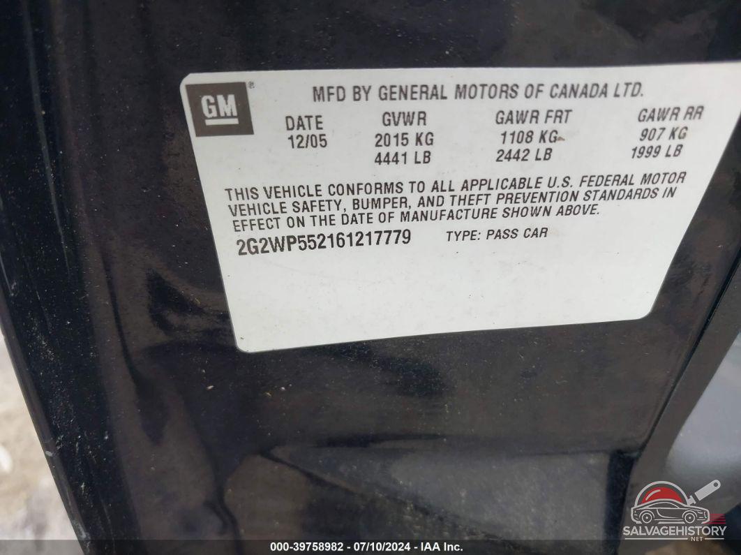 2G2WP552161217779 2006 PONTIAC GRAND PRIX photo no. 9
