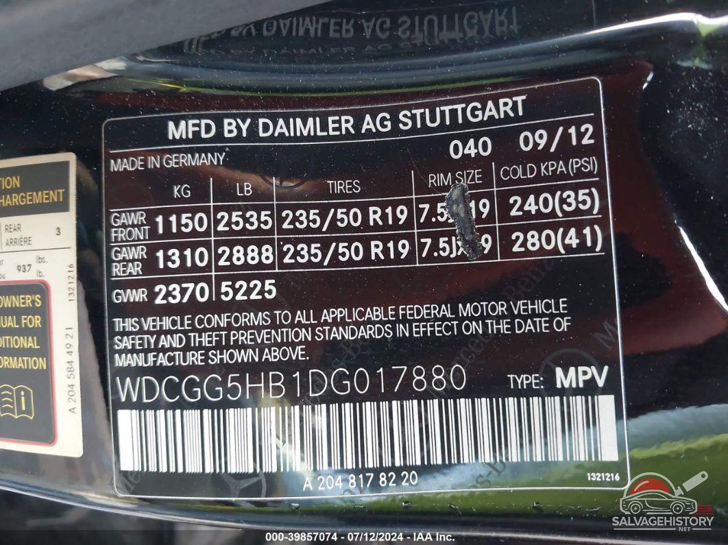 WDCGG5HB1DG017880 2013 MERCEDES-BENZ GLK 350 photo no. 9