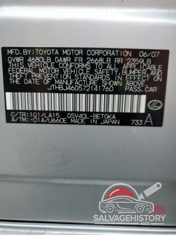 JTHBJ46G572141760 2007 LEXUS ES350 photo no. 13