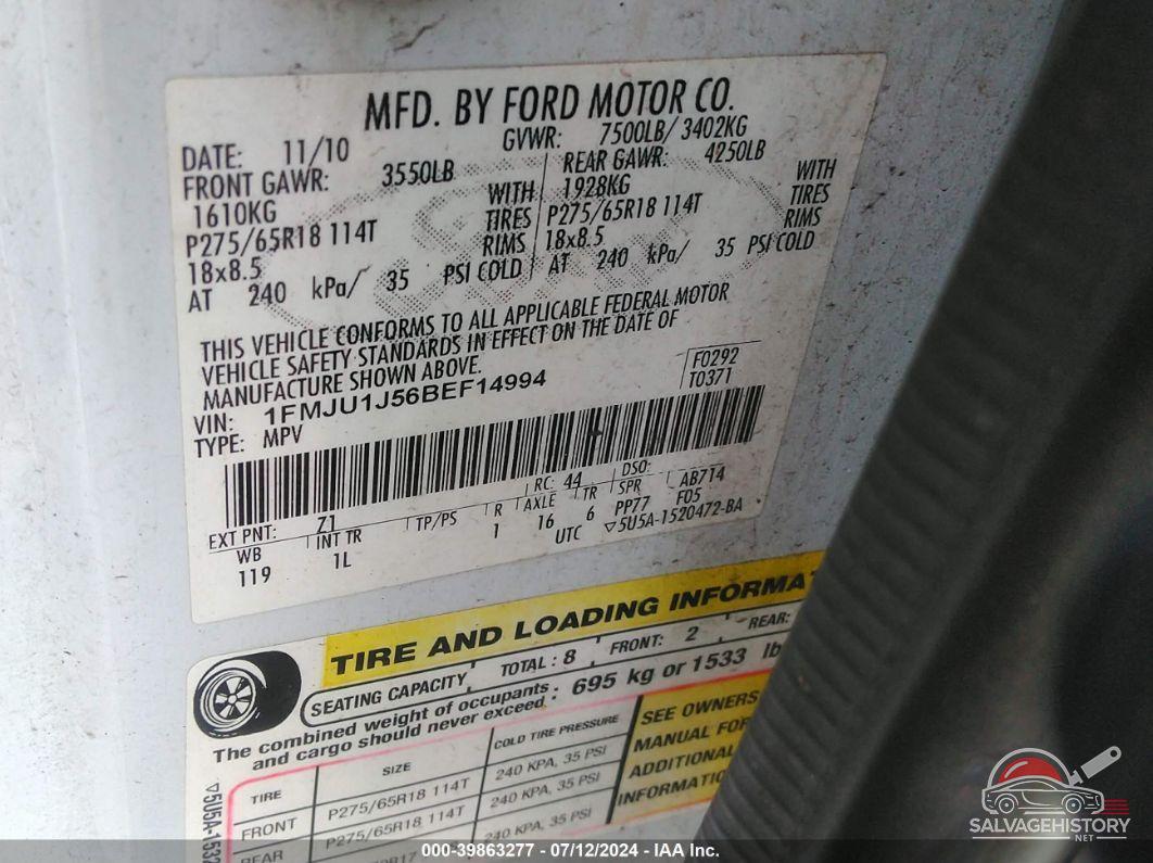 1FMJU1J56BEF14994 2011 FORD EXPEDITION photo no. 9