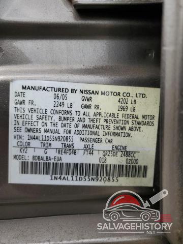 1N4AL11D55N920855 2005 NISSAN ALTIMA photo no. 12