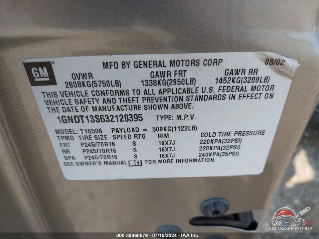 1GNDT13S632120395 2003 CHEVROLET TRAILBLAZER photo no. 9
