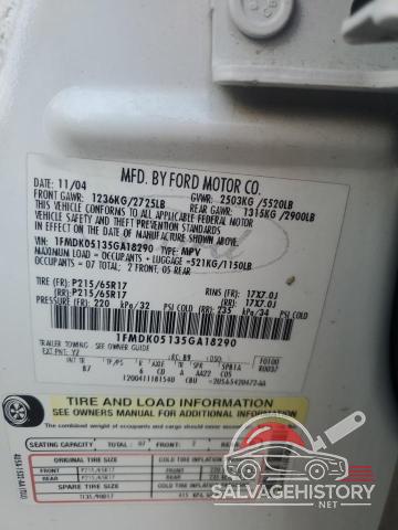 1FMDK05135GA18290 2005 FORD FREESTYLE photo no. 13