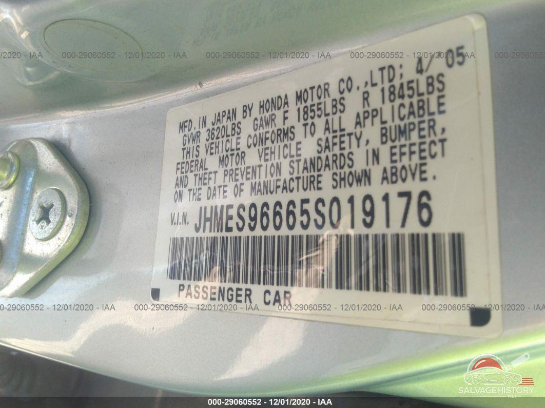 JHMES96665S019176 2005 HONDA CIVIC HYBRID photo no. 9