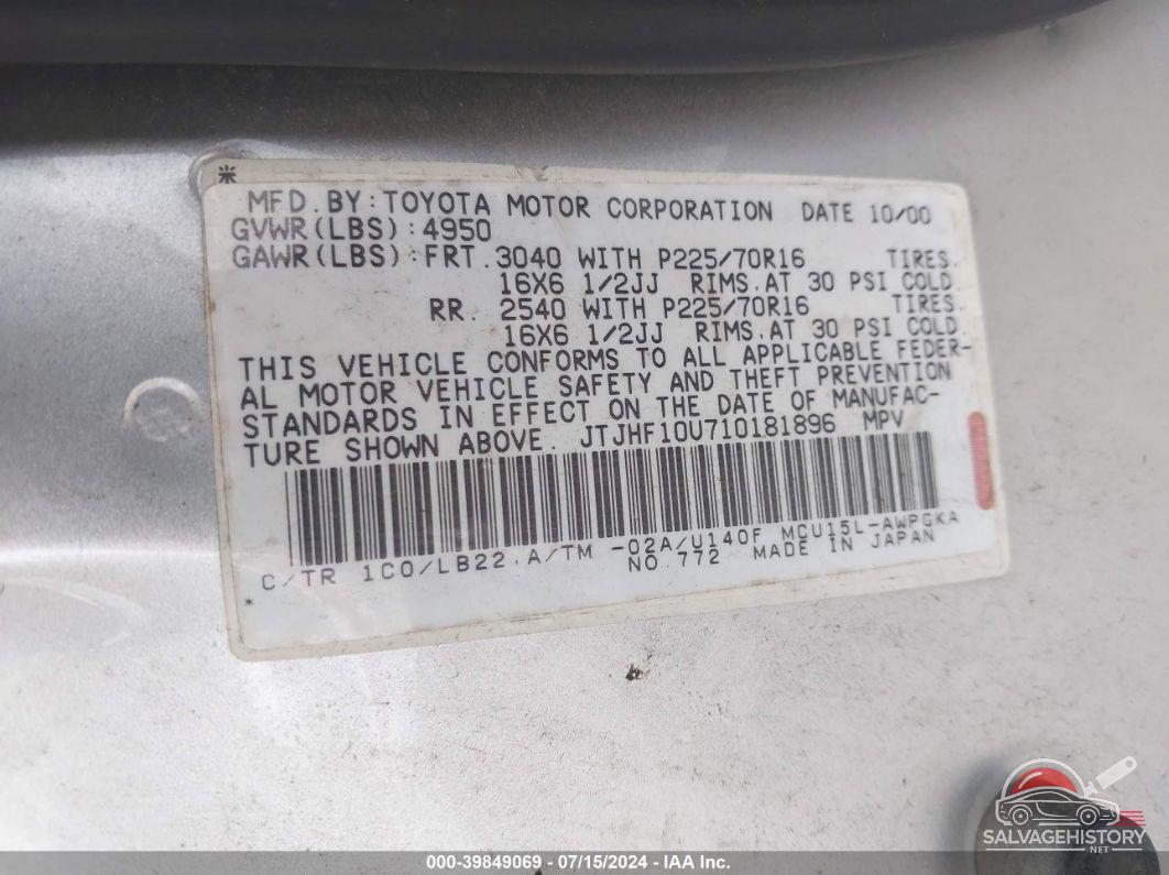 JTJHF10U710181896 2001 LEXUS RX 300 photo no. 9