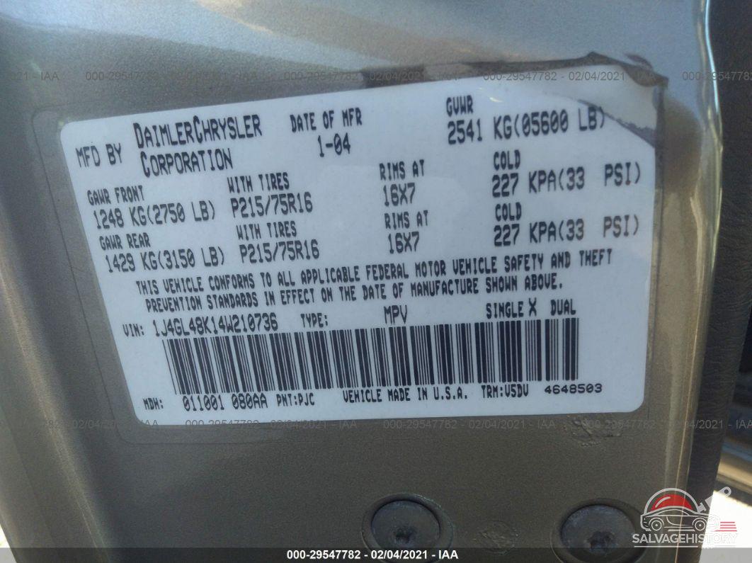 1J4GL48K14W210736 2004 JEEP LIBERTY photo no. 9