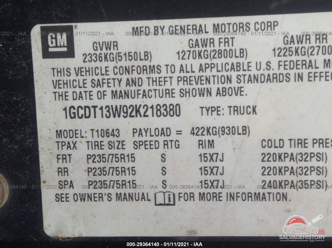 1GCDT13W92K218380 2002 CHEVROLET S-10 photo no. 9