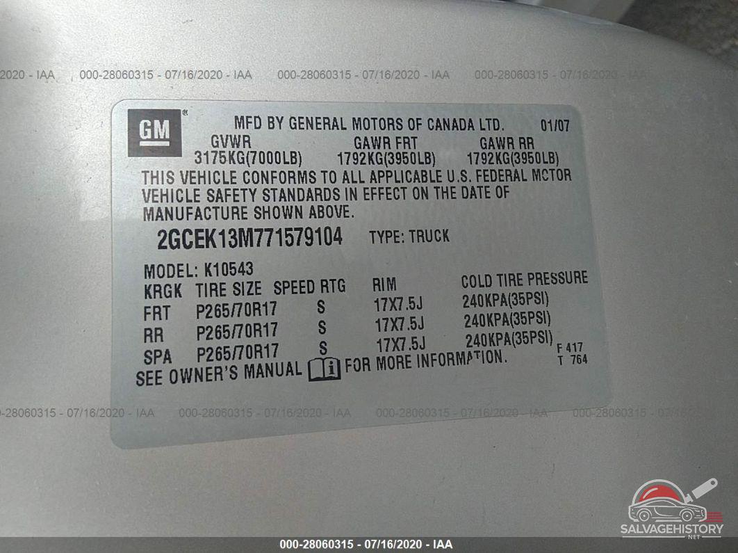 2GCEK13M771579104 2007 CHEVROLET SILVERADO 1500 photo no. 9