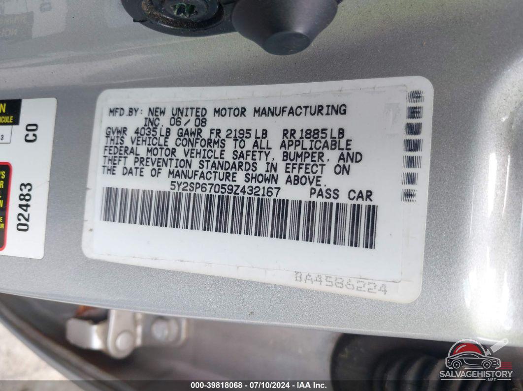 5Y2SP67059Z432167 2009 PONTIAC VIBE photo no. 9