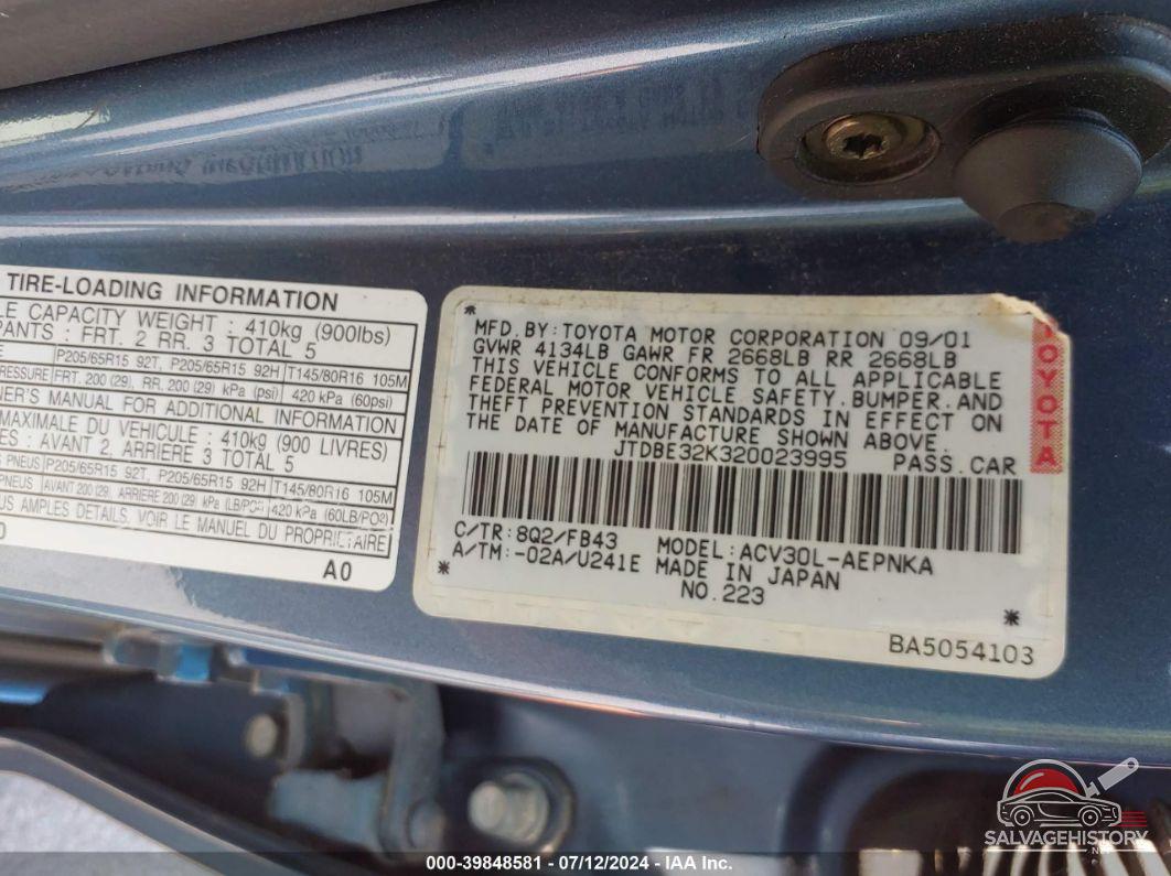 JTDBE32K320023995 2002 TOYOTA CAMRY photo no. 9