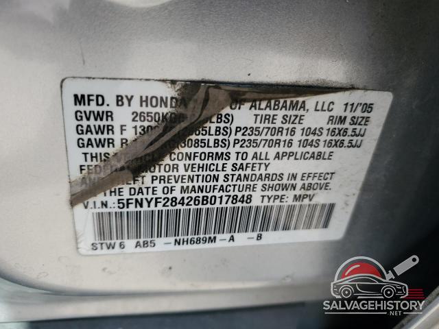 5FNYF28426B017848 2006 HONDA PILOT photo no. 13