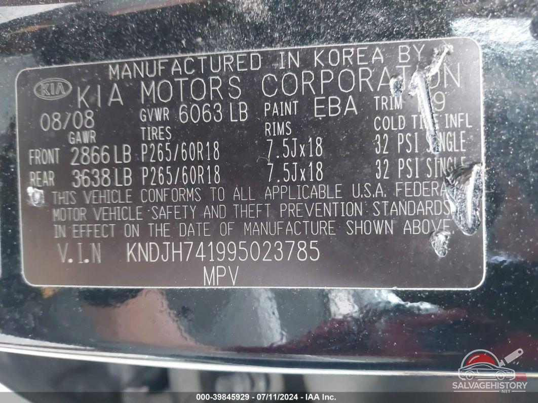 KNDJH741995023785 2009 KIA BORREGO photo no. 9