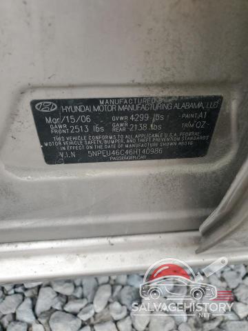 5NPEU46C46H140986 2006 HYUNDAI SONATA photo no. 12