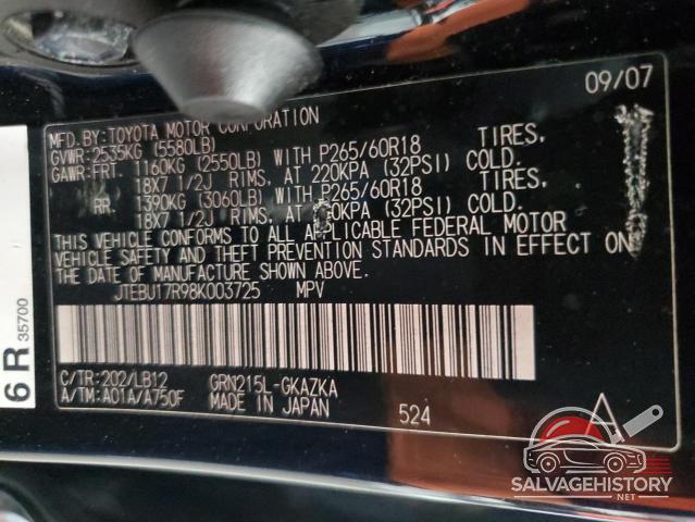 JTEBU17R98K003725 2008 TOYOTA 4RUNNER photo no. 13