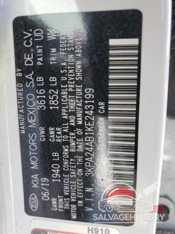 3KPA24AB1KE243199 2019 KIA RIO photo no. 12