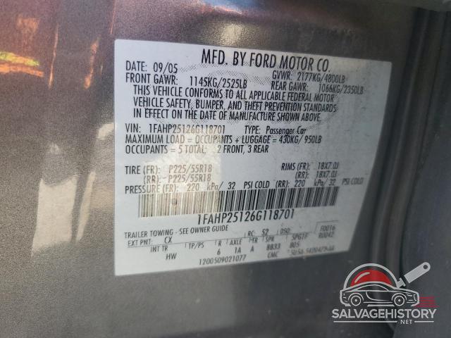 1FAHP25126G118701 2006 FORD 500 photo no. 12