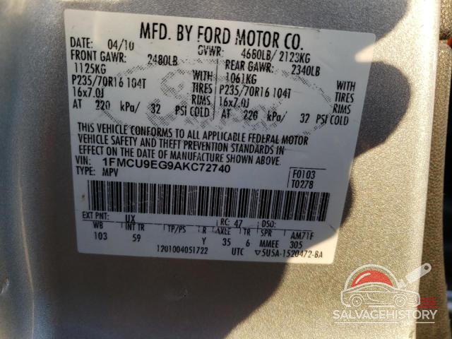 1FMCU9EG9AKC72740 2010 FORD ESCAPE photo no. 13