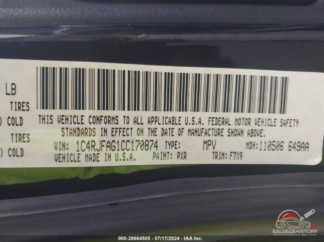 1C4RJFAG1CC170874 2012 JEEP GRAND CHEROKEE photo no. 9