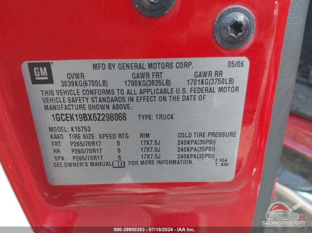 1GCEK19BX6Z298068 2006 CHEVROLET SILVERADO 1500 photo no. 9