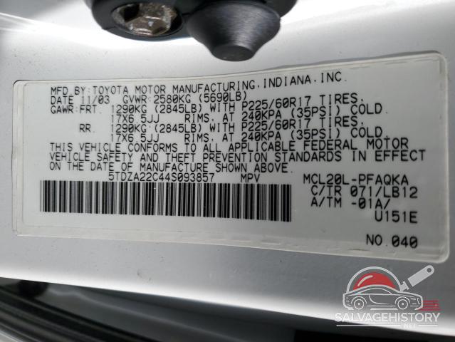 5TDZA22C44S093857 2004 TOYOTA All Models photo no. 13