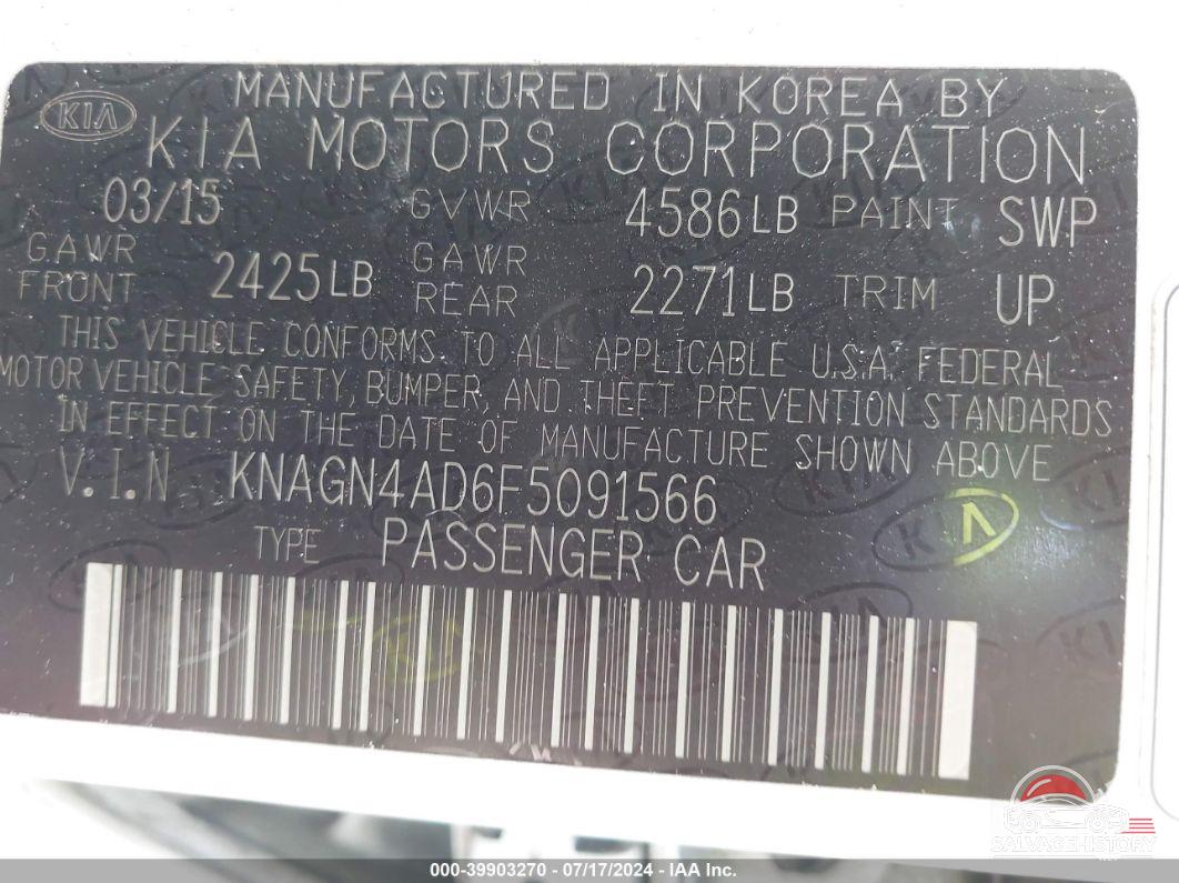 KNAGN4AD6F5091566 2015 KIA OPTIMA HYBRID photo no. 9