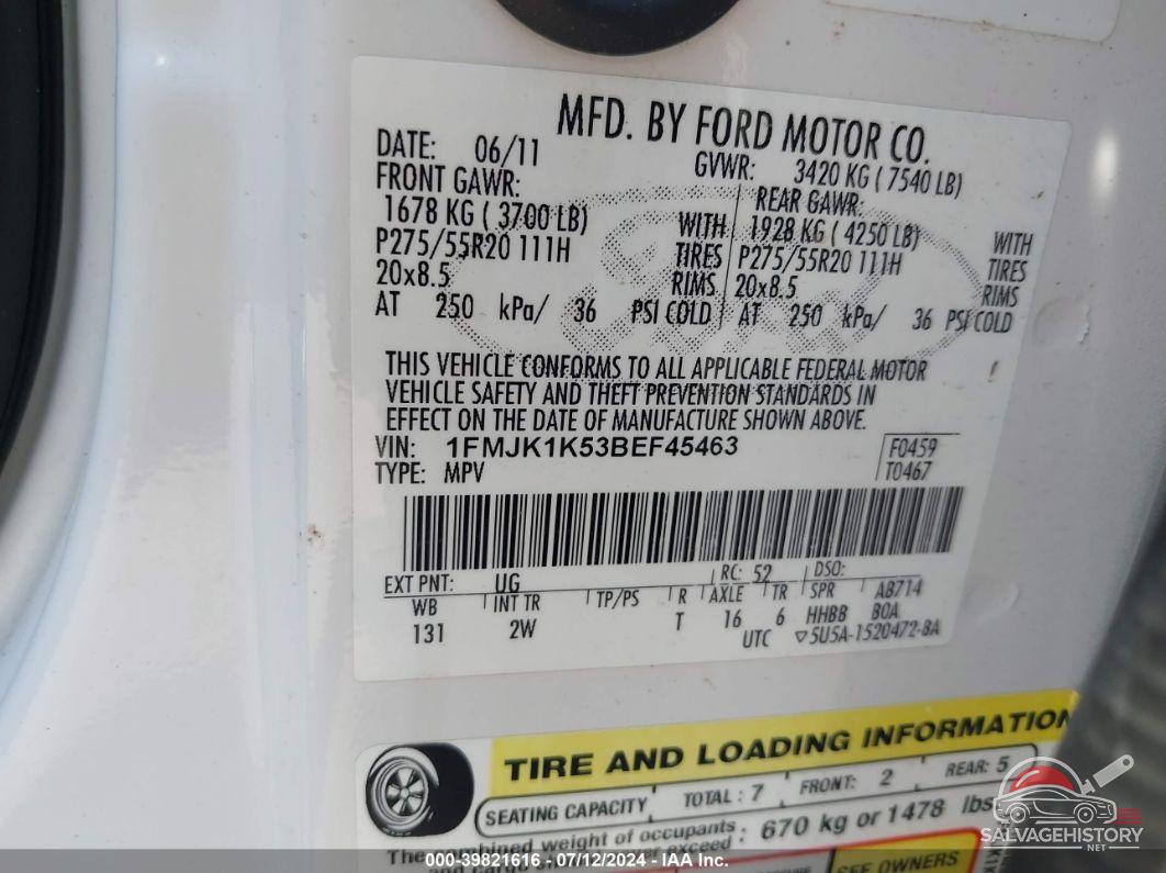 1FMJK1K53BEF45463 2011 FORD EXPEDITION EL photo no. 9