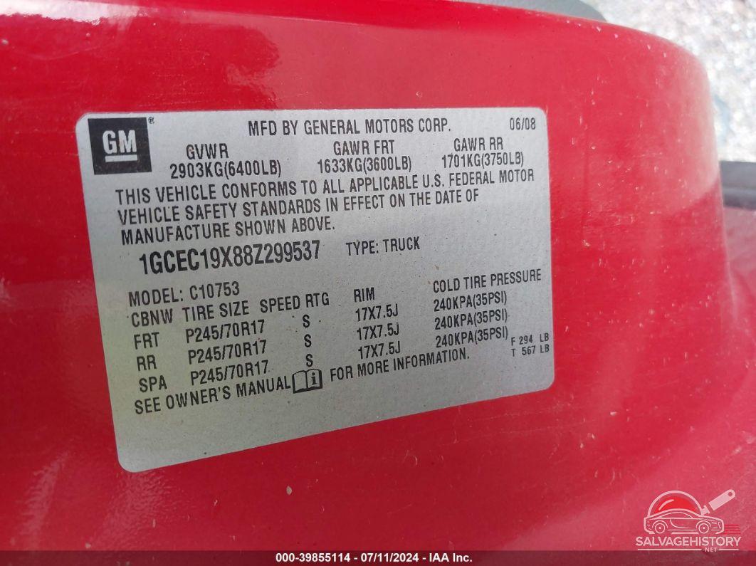 1GCEC19X88Z299537 2008 CHEVROLET SILVERADO 1500 photo no. 9