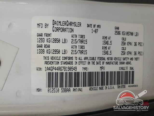 1A4GP44R67B190549 2007 CHRYSLER MINIVAN photo no. 13
