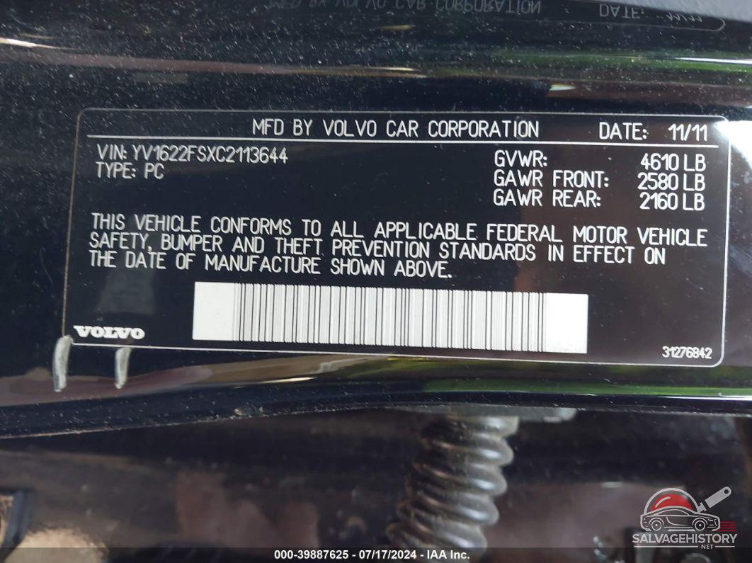 YV1622FSXC2113644 2012 VOLVO S60 photo no. 9