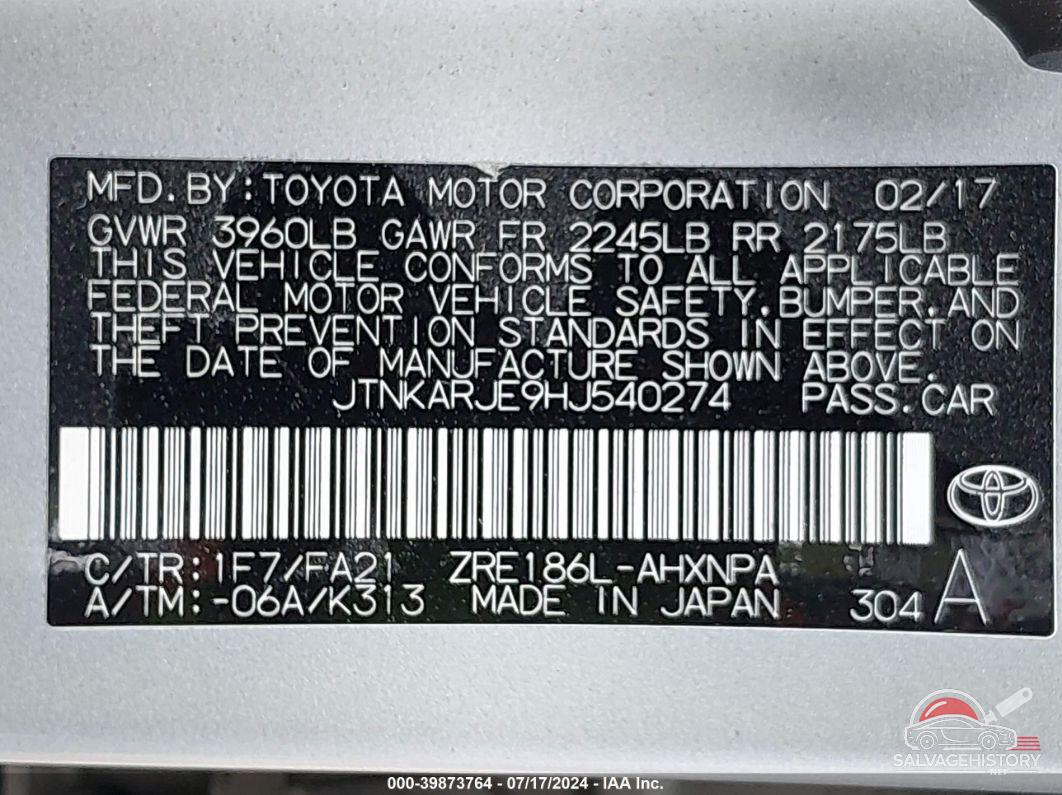 JTNKARJE9HJ540274 2017 TOYOTA COROLLA IM photo no. 9