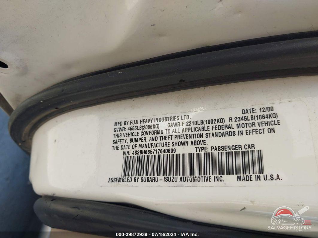 4S3BH665717640609 2001 SUBARU LEGACY photo no. 9