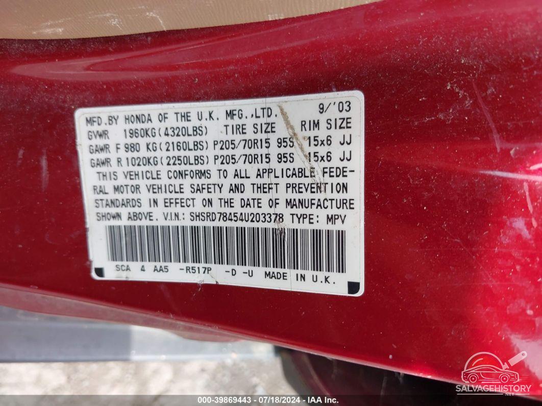 SHSRD78454U203378 2004 HONDA CR-V photo no. 9