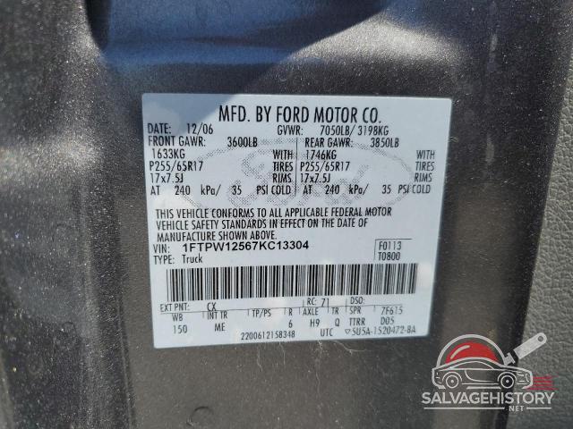 1FTPW12567KC13304 2007 FORD F-150 photo no. 12