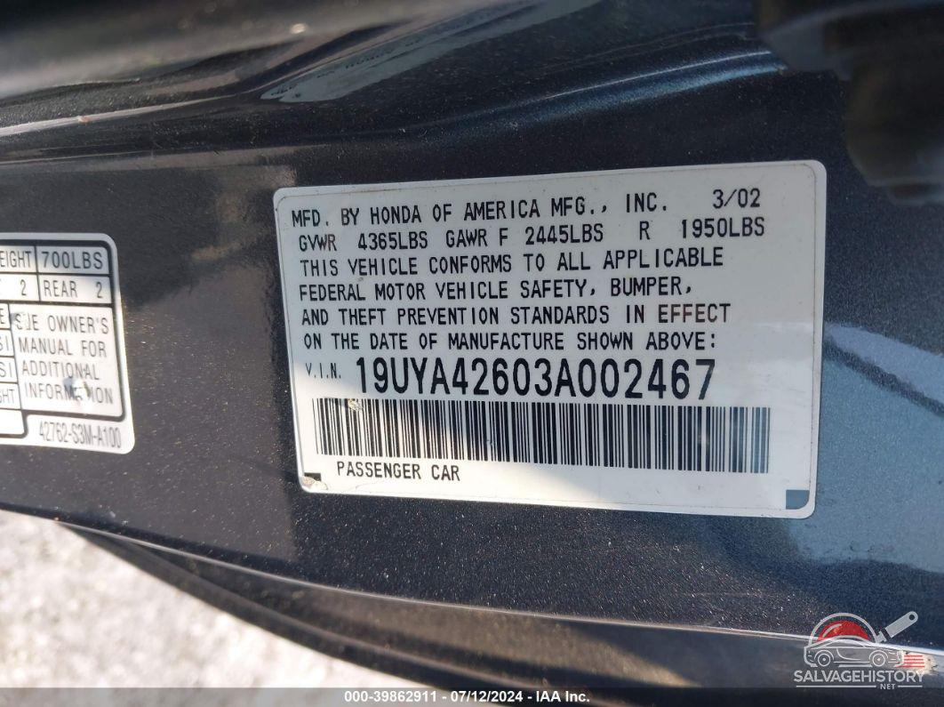 19UYA42603A002467 2003 ACURA CL photo no. 9