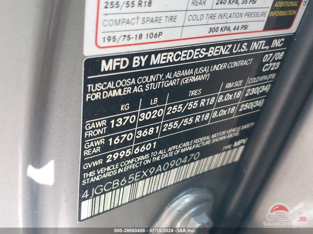4JGCB65EX9A090470 2009 MERCEDES-BENZ R photo no. 9