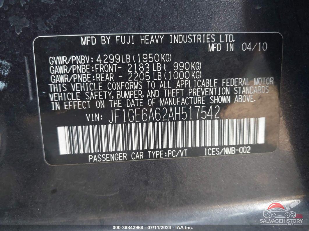 JF1GE6A62AH517542 2010 SUBARU IMPREZA photo no. 9