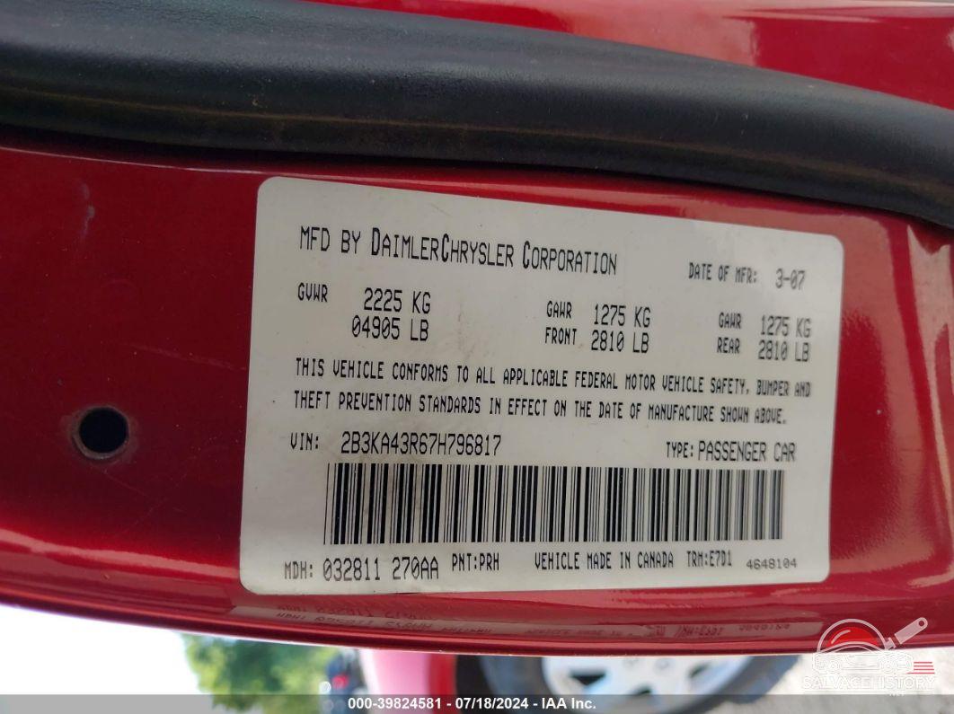 2B3KA43R67H796817 2007 DODGE CHARGER photo no. 9