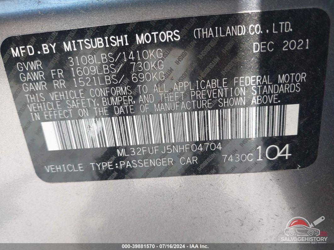 ML32FUFJ5NHF04704 2022 MITSUBISHI MIRAGE G4 photo no. 9