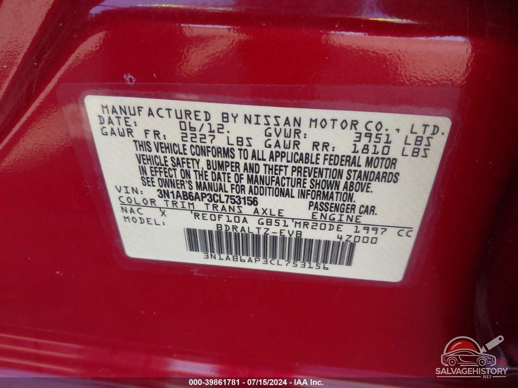 3N1AB6AP3CL753156 2012 NISSAN SENTRA photo no. 9