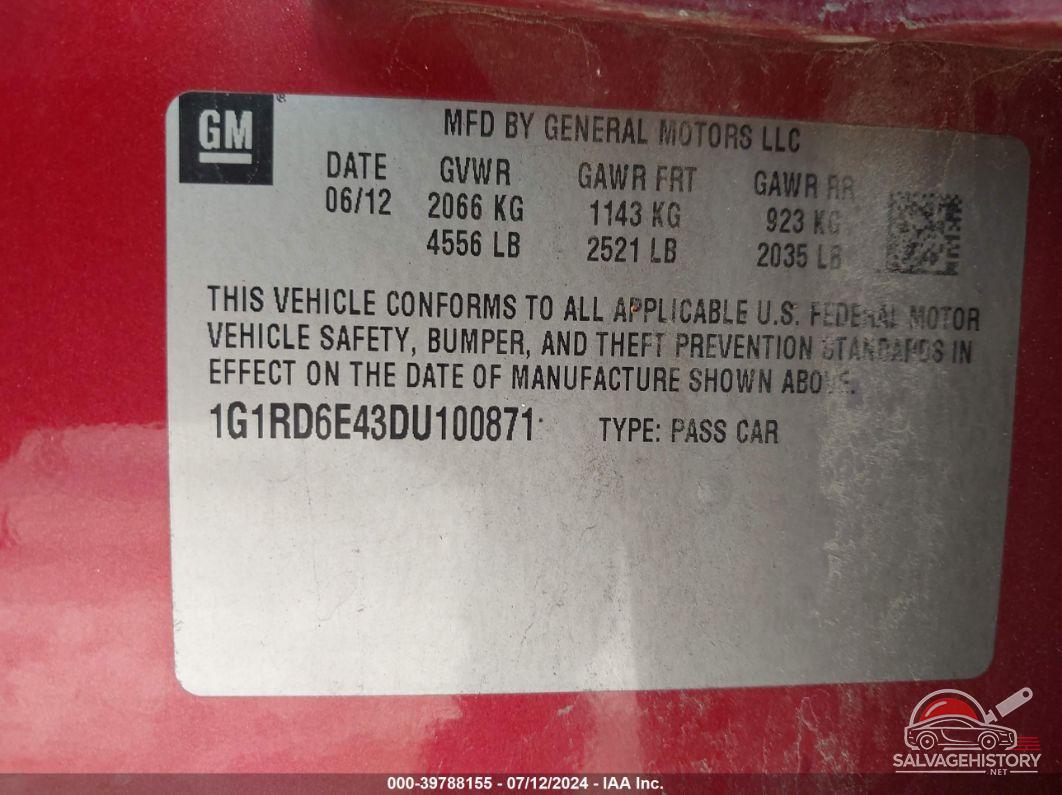 1G1RD6E43DU100871 2013 CHEVROLET VOLT photo no. 9